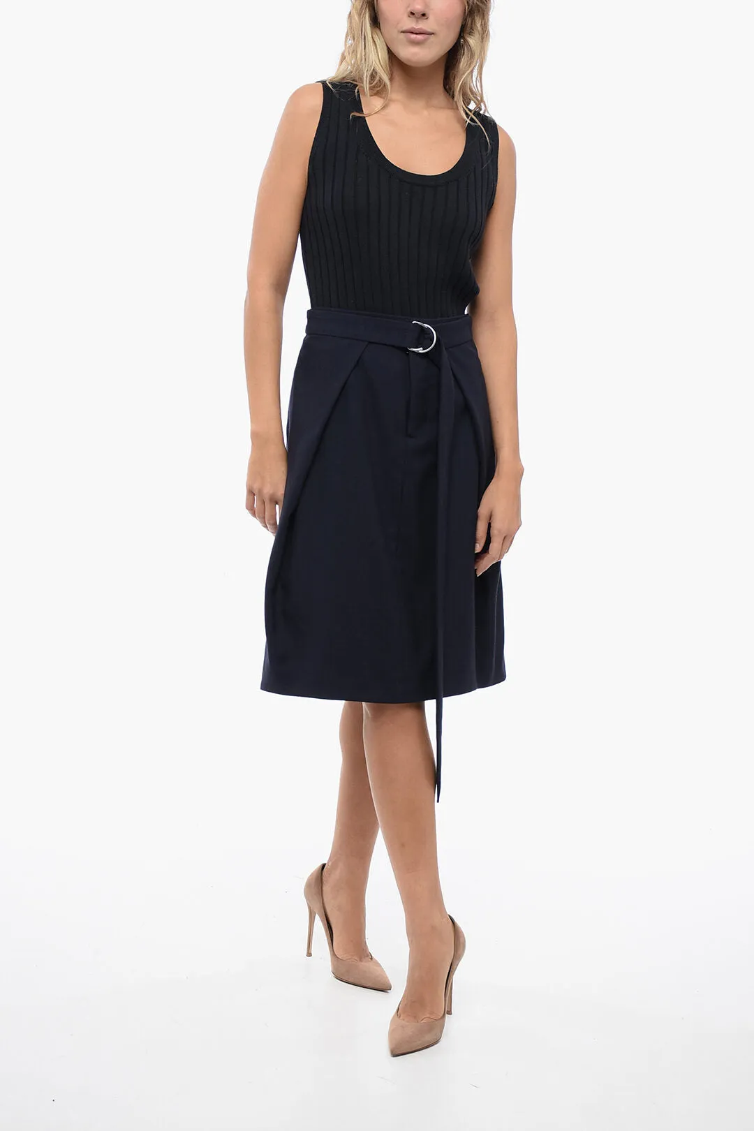 Ami Alexandre Mattiussi Virgin Wool Skirt with Pleated Effect Belt 42 Italian size