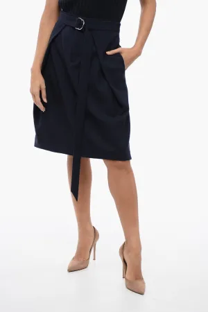 Ami Alexandre Mattiussi Virgin Wool Skirt with Pleated Effect Belt 42 Italian size