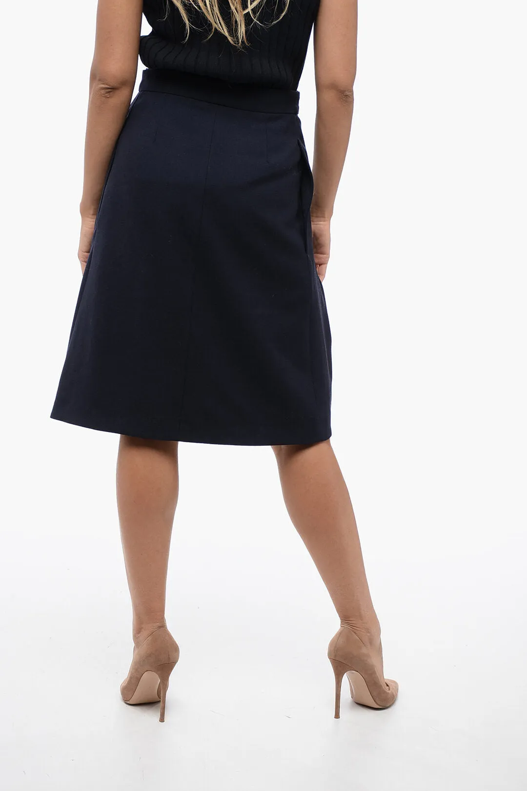 Ami Alexandre Mattiussi Virgin Wool Skirt with Pleated Effect Belt 42 Italian size