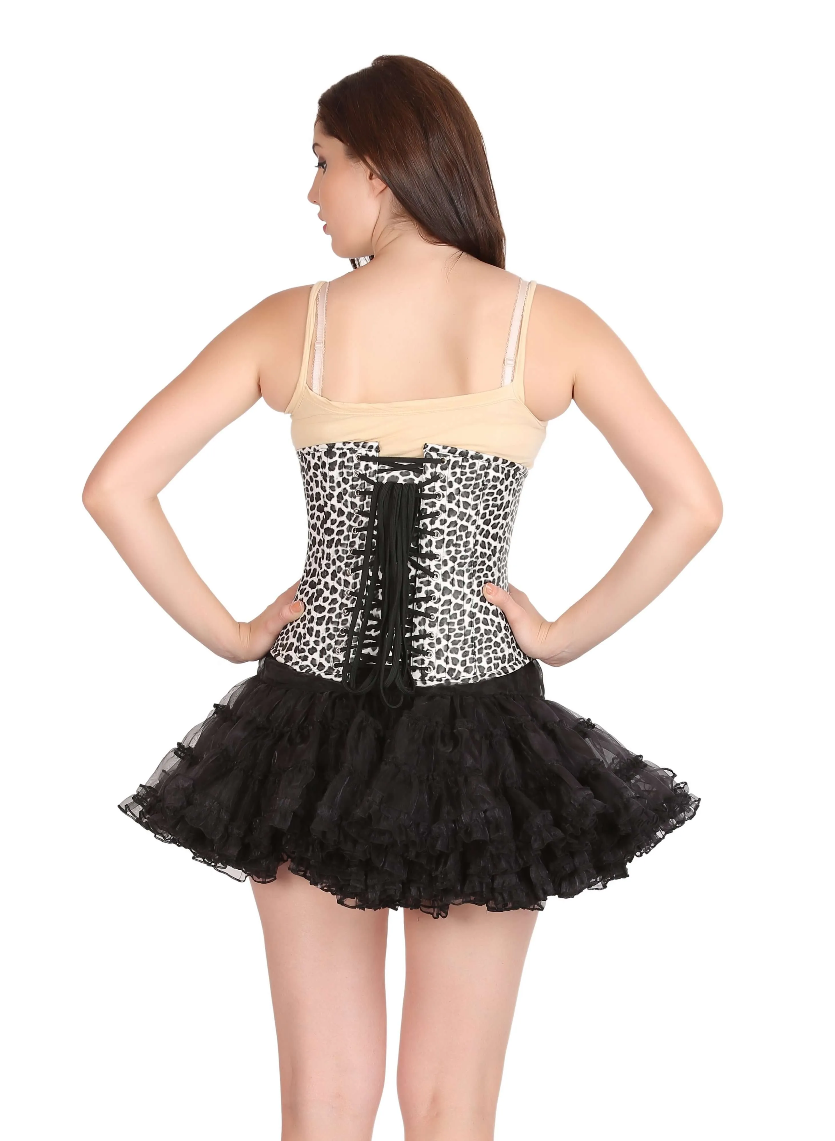 Black And White Faux Leather Animal Print Gothic Steampunk Waist Training Bustier Underbust Corset Top