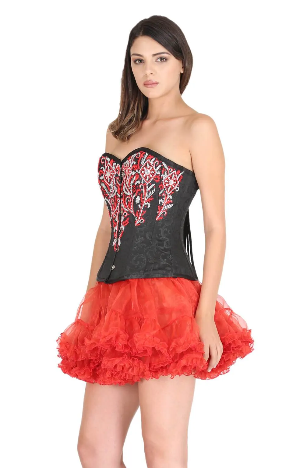 Black Brocade Handmade Sequins Corset Waist Training Overbust Corset Top