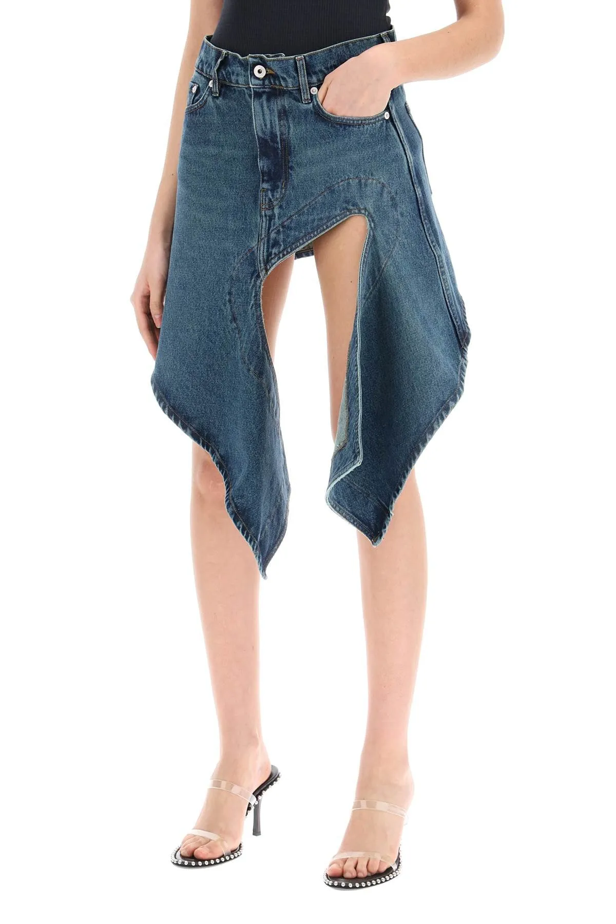 denim mini skirt with cut out details