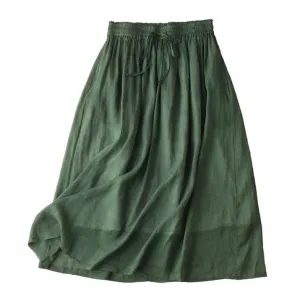 Elastic Waist A-Line Ramie Skirt