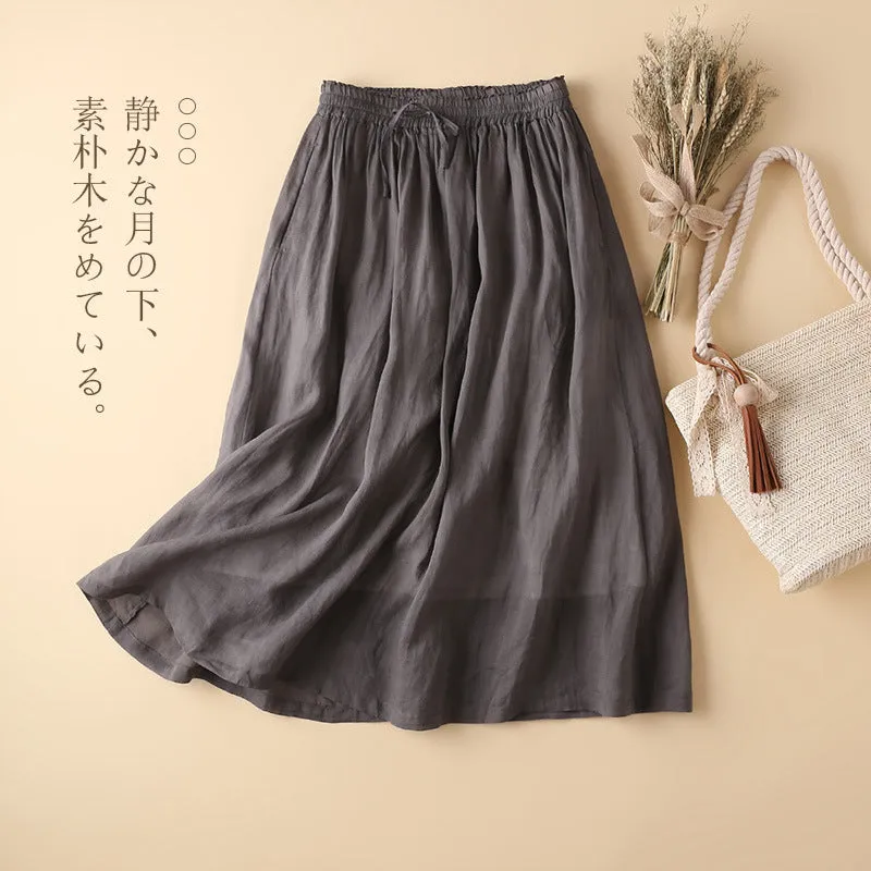 Elastic Waist A-Line Ramie Skirt
