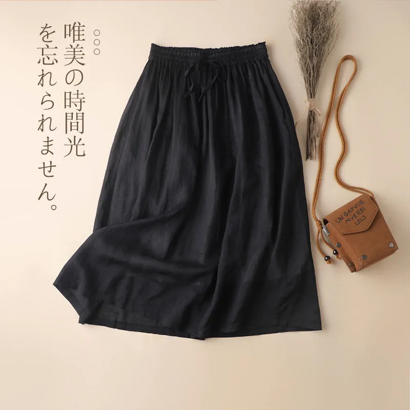 Elastic Waist A-Line Ramie Skirt