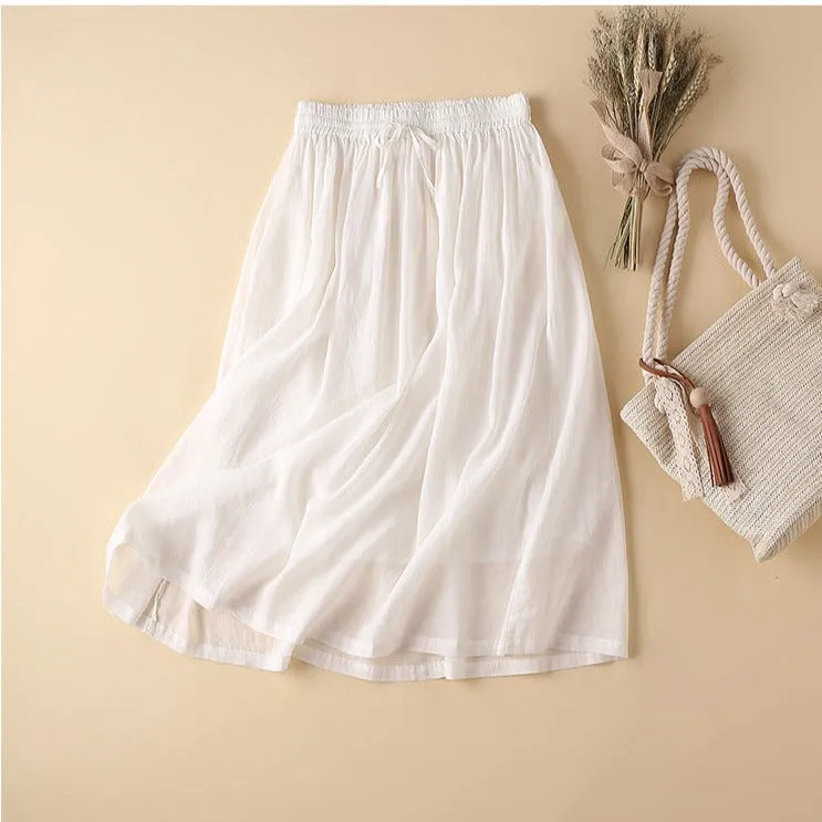 Elastic Waist A-Line Ramie Skirt