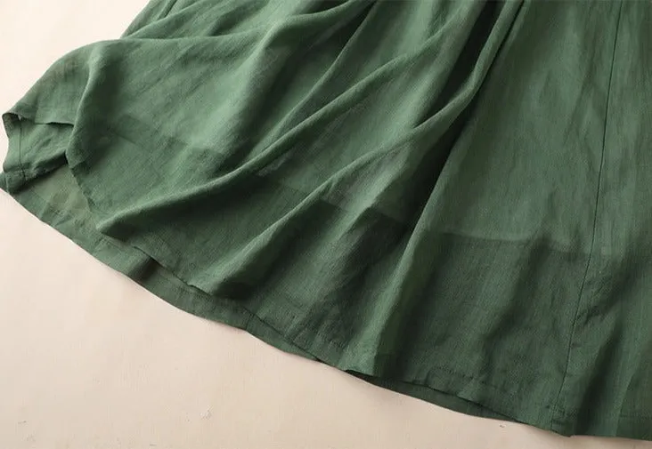 Elastic Waist A-Line Ramie Skirt
