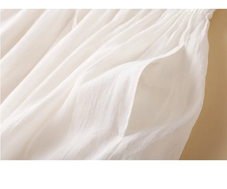 Elastic Waist A-Line Ramie Skirt