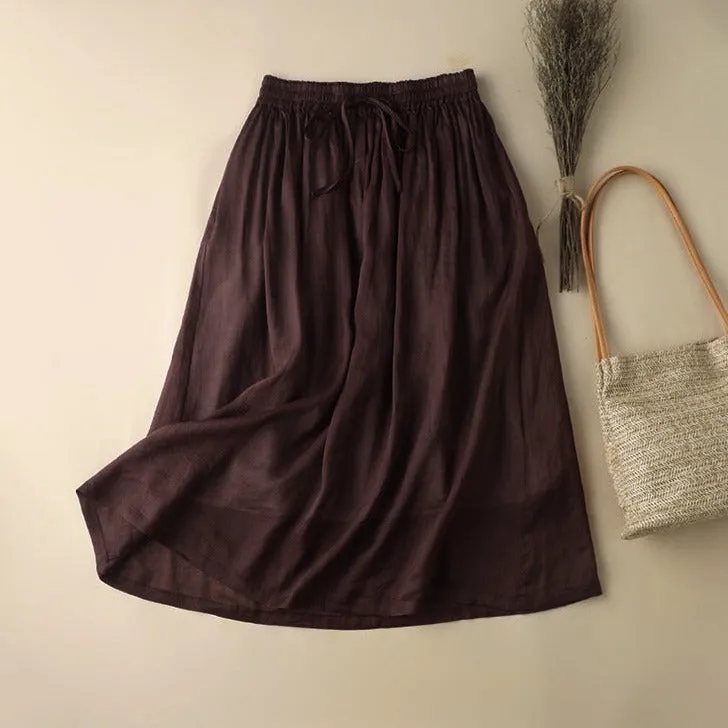 Elastic Waist A-Line Ramie Skirt