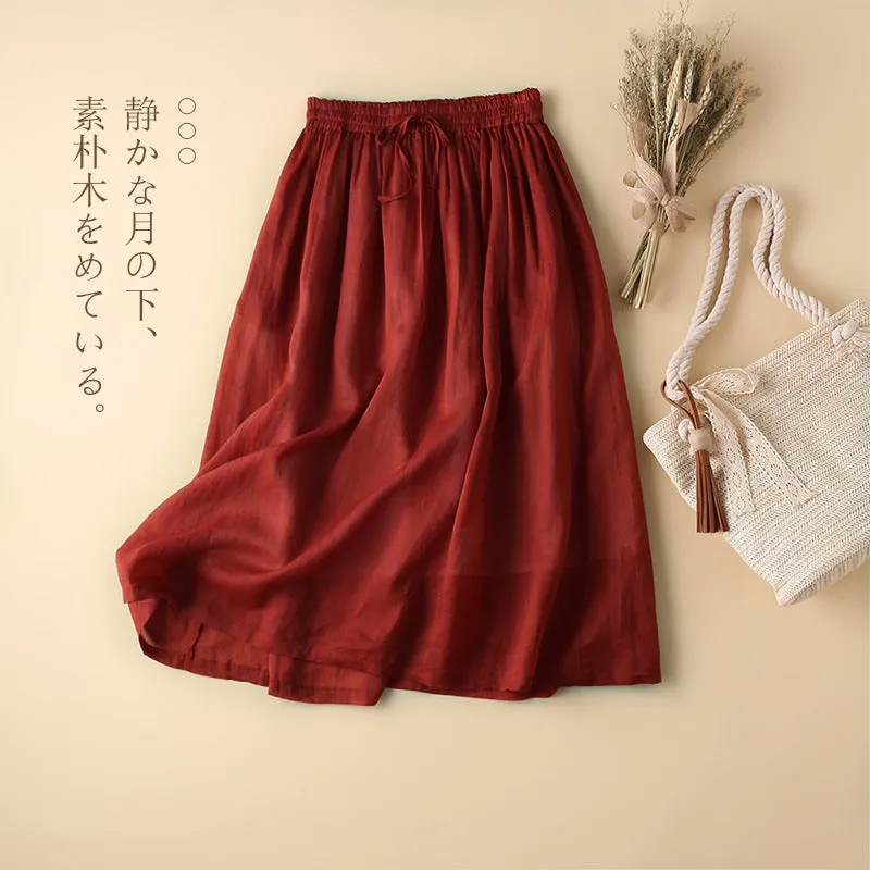 Elastic Waist A-Line Ramie Skirt