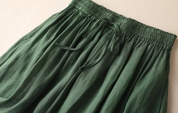 Elastic Waist A-Line Ramie Skirt
