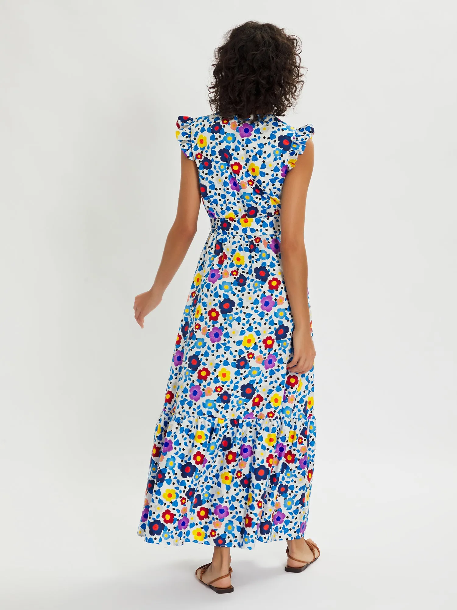 Gabrielle Floral Pop Cotton Maxi Dress – Blue