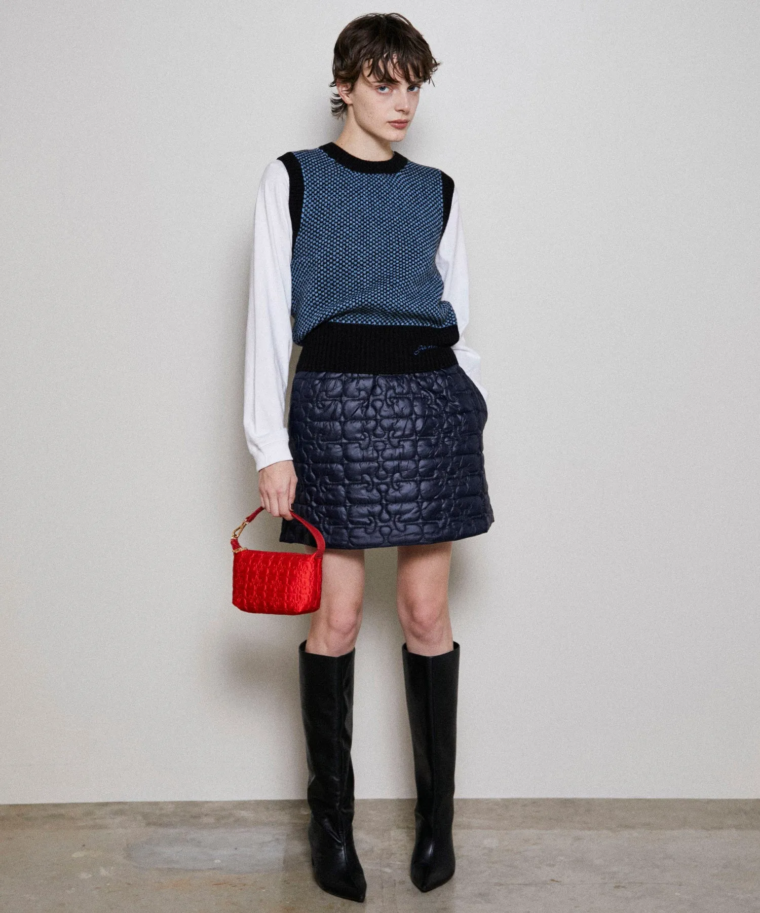 【GANNI】Shiny Quilt Mini Skirt