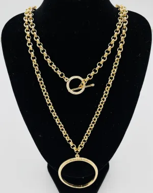 Gold Layered Circle Toggle Necklace