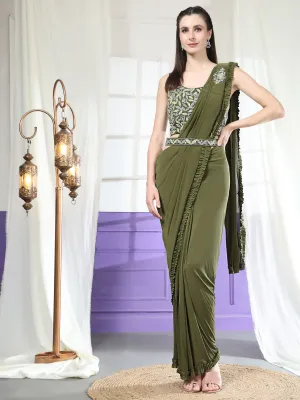 Mehendi Green Colour Ready-to-Wear Saree with Embroidered Sequence Designer Blouse