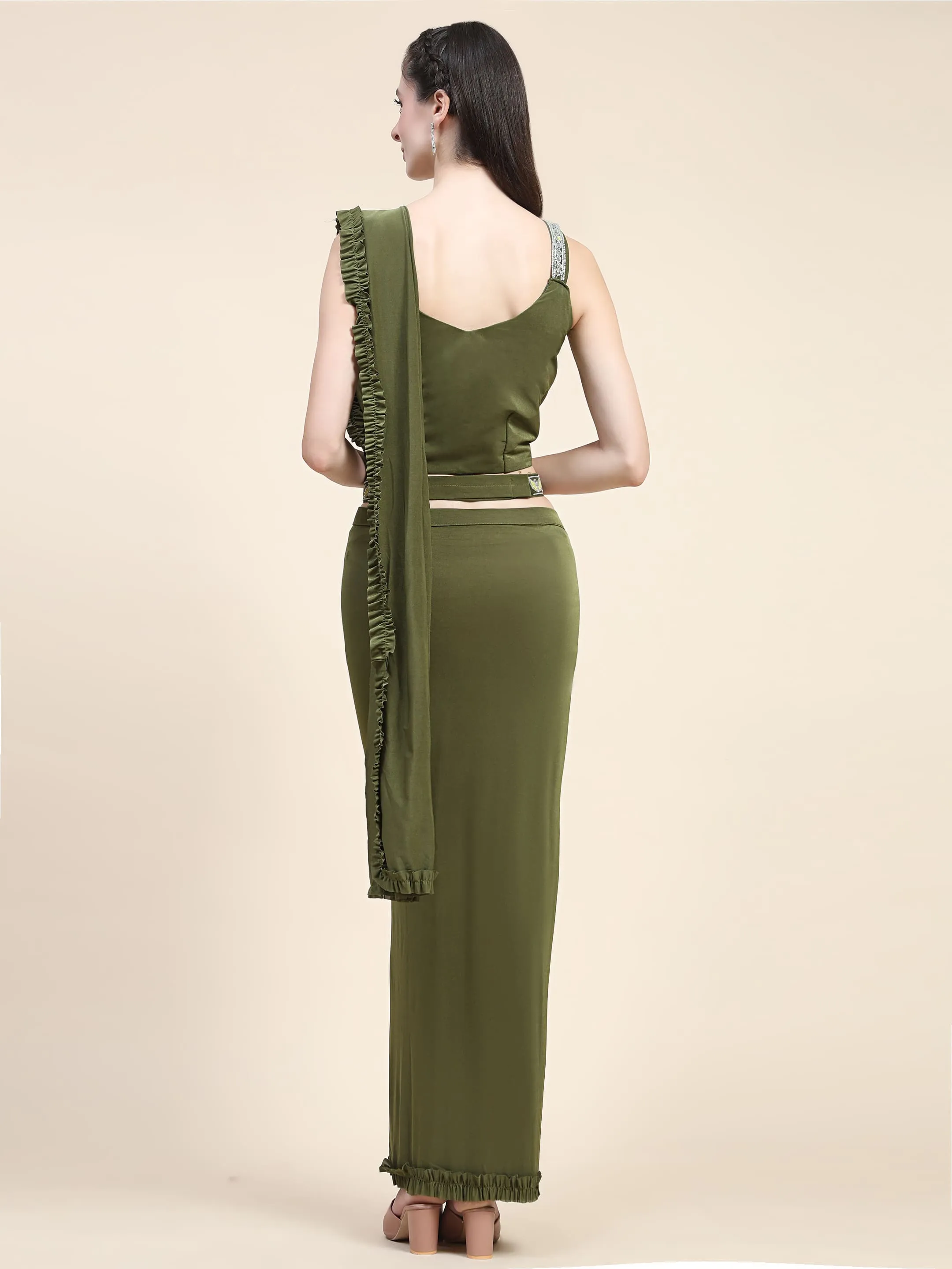 Mehendi Green Colour Ready-to-Wear Saree with Embroidered Sequence Designer Blouse