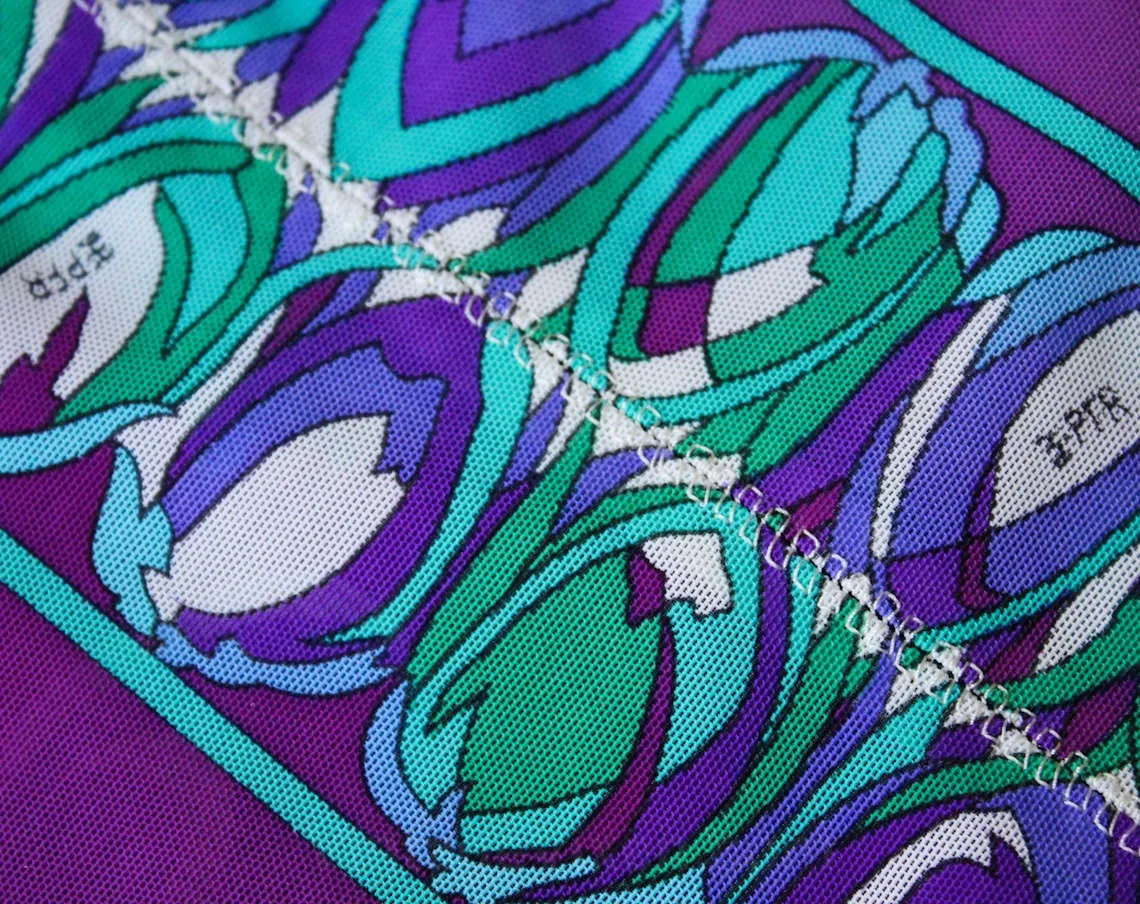 Pucci Panty Girdle - XXS 1960s Designer Label Foundation - Purple Green Blue Daisy Print - Formfit Rogers - Size 000 Lingerie - Waist 22.5