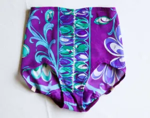 Pucci Panty Girdle - XXS 1960s Designer Label Foundation - Purple Green Blue Daisy Print - Formfit Rogers - Size 000 Lingerie - Waist 22.5