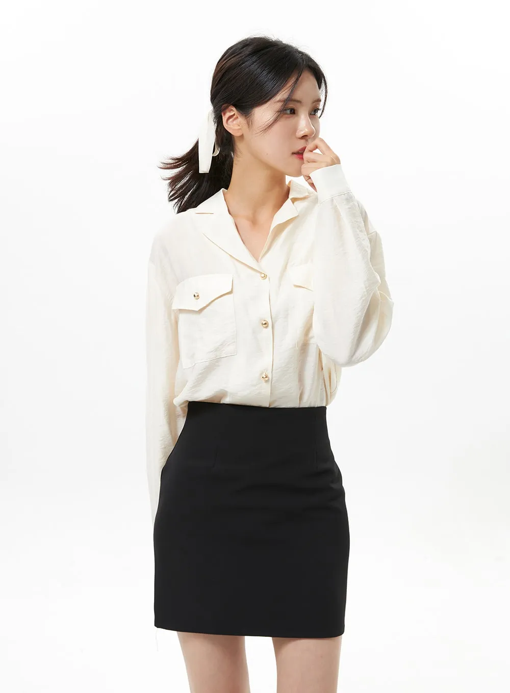 Shiny Long Sleeve Blouse OS313