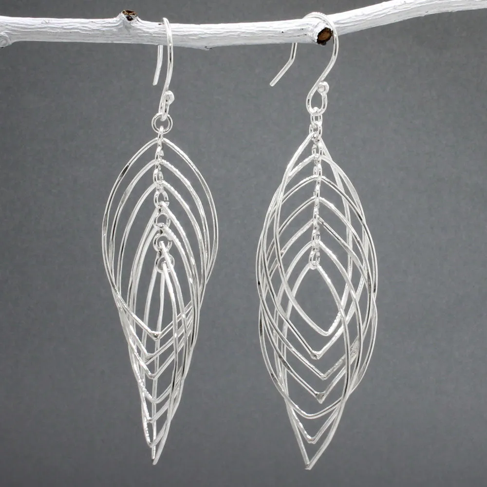 Tara – Mobile Multi-Layered Leaf Shaped Wire Silver Earrings – Dangle
