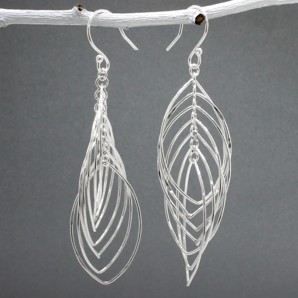 Tara – Mobile Multi-Layered Leaf Shaped Wire Silver Earrings – Dangle