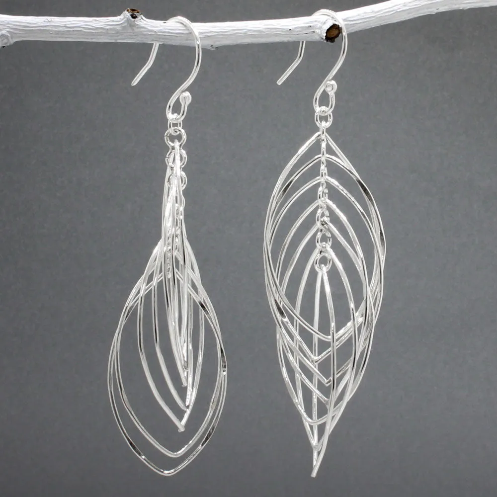 Tara – Mobile Multi-Layered Leaf Shaped Wire Silver Earrings – Dangle