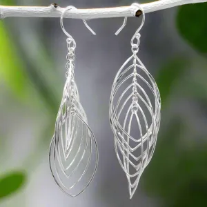 Tara – Mobile Multi-Layered Leaf Shaped Wire Silver Earrings – Dangle