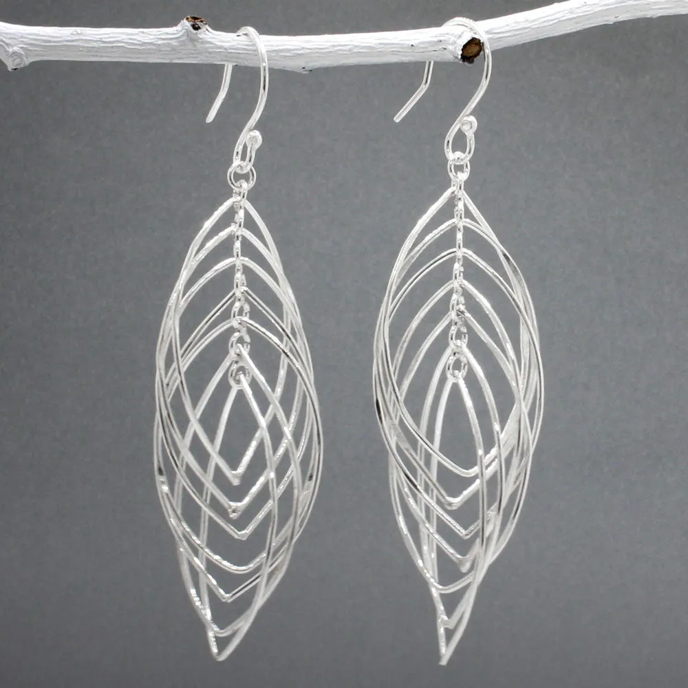 Tara – Mobile Multi-Layered Leaf Shaped Wire Silver Earrings – Dangle